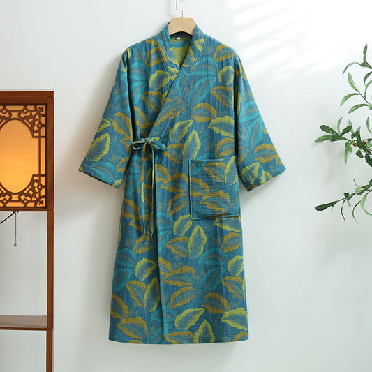 Peignoir à poches en gaze de coton à motifs de feuilles tropicales - XL - image 1