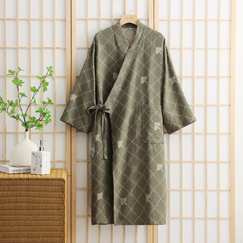 Peignoir unisexe en coton avec poches et motif losanges - Vert - XL - image 2