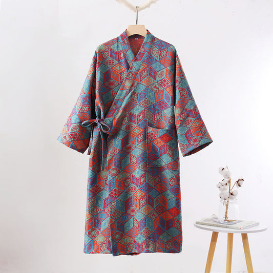 Peignoir en gaze de coton à motif losange géométrique rétro - XL - image 1