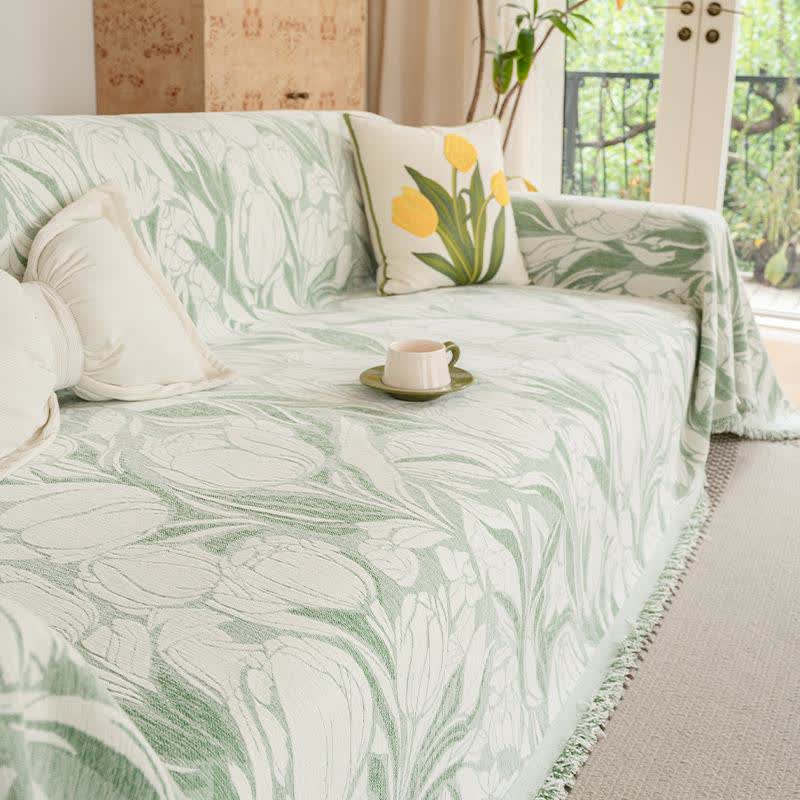 Couverture de canapé en chenille tulipe verte - image 2