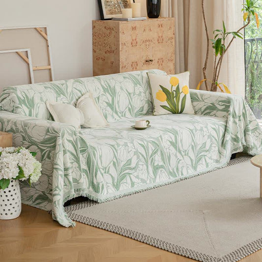 Couverture de canapé en chenille tulipe verte - 180cm x 340cm - image 1