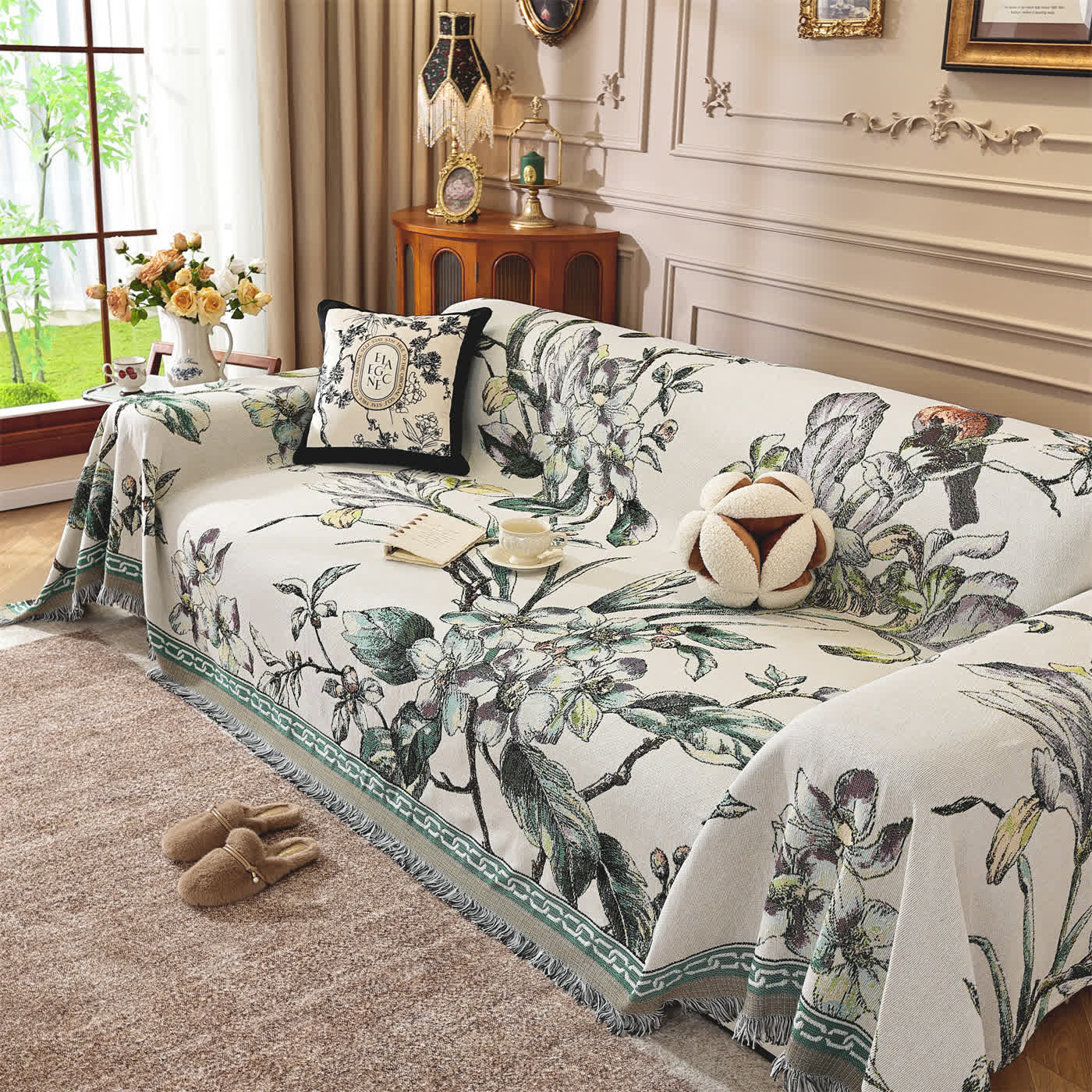 Couverture de canapé luxueuse en chenille à motif floral - 180cm x 340cm - image 1