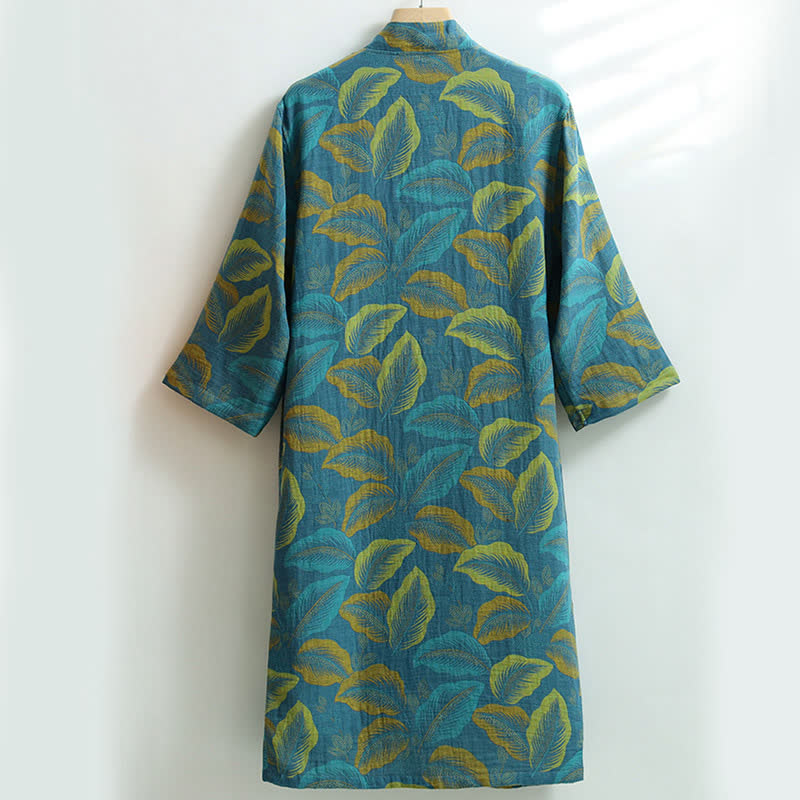 Peignoir à poches en gaze de coton à motifs de feuilles tropicales - image 2
