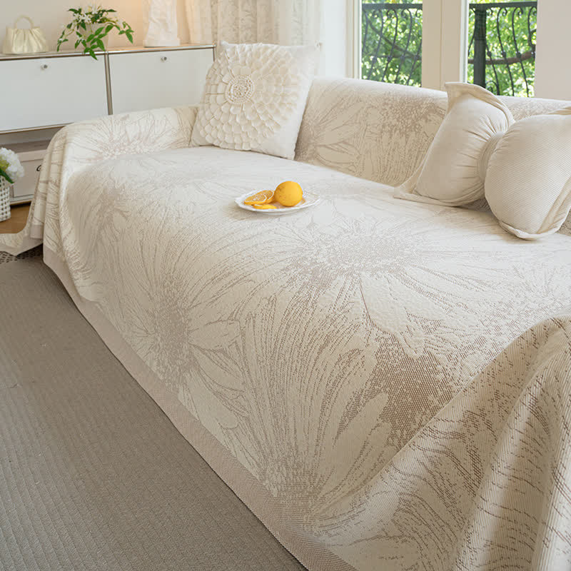 Couverture de canapé en chenille artistique avec motif tournesol - Brun - 180cm x 340cm - image 6