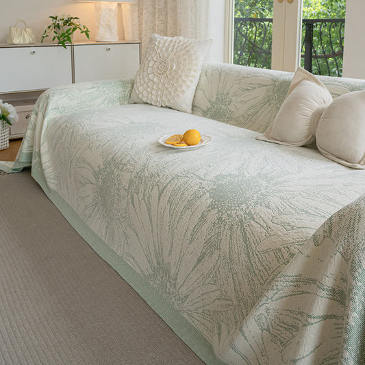 Couverture de canapé en chenille artistique avec motif tournesol - Vert - 180cm x 340cm - image 1