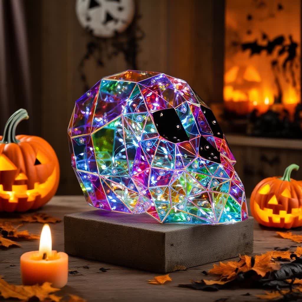 Décoration d'Halloween avec lumières infinies en forme de crâne 3D - image 2