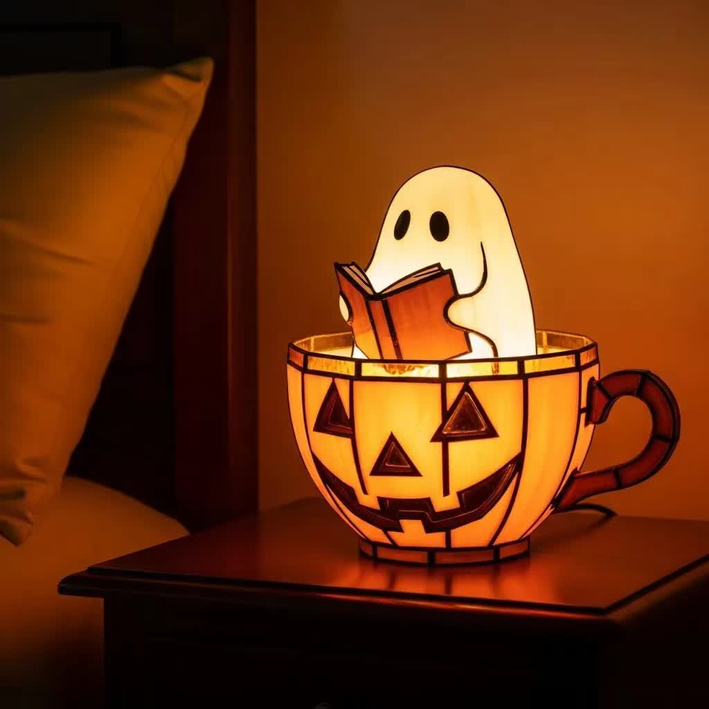 Décoration lumineuse de lecture fantôme d'Halloween - D - 13 cm x 14,5 cm x 15 cm - image 8