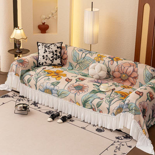 Couverture de canapé à volants et motif floral - 200 cm x 340 cm - image 1
