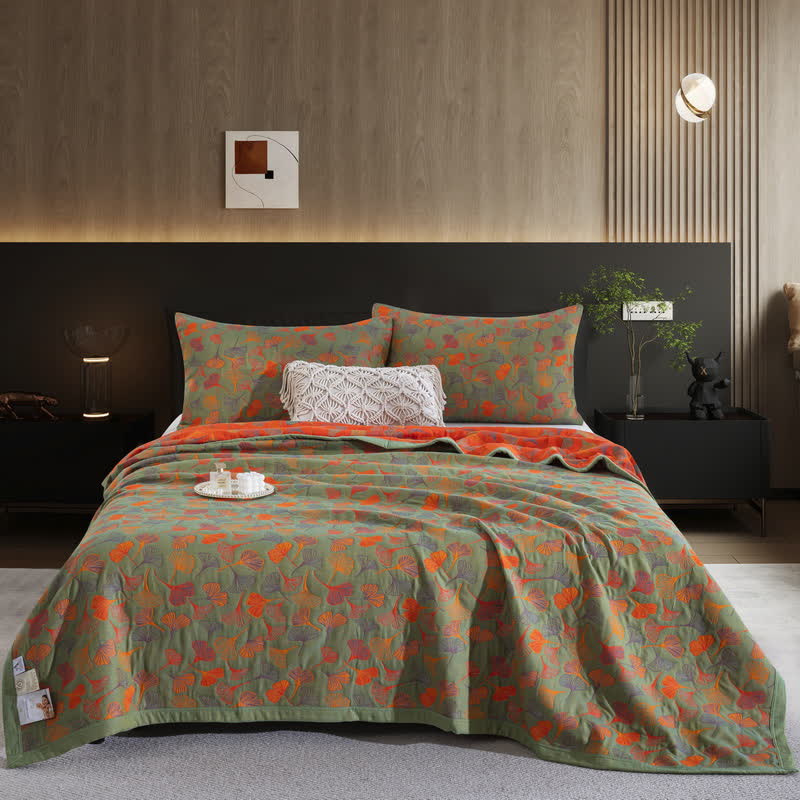 Couette en coton biologique avec Ginkgo Biloba - Vert - 2 taies d'oreiller - 51 cm x 91 cm - image 31