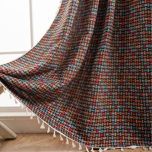 Rideaux jacquard colorés avec nœud géométrique - Sac à cannes - 150cm x 260cm - image 1
