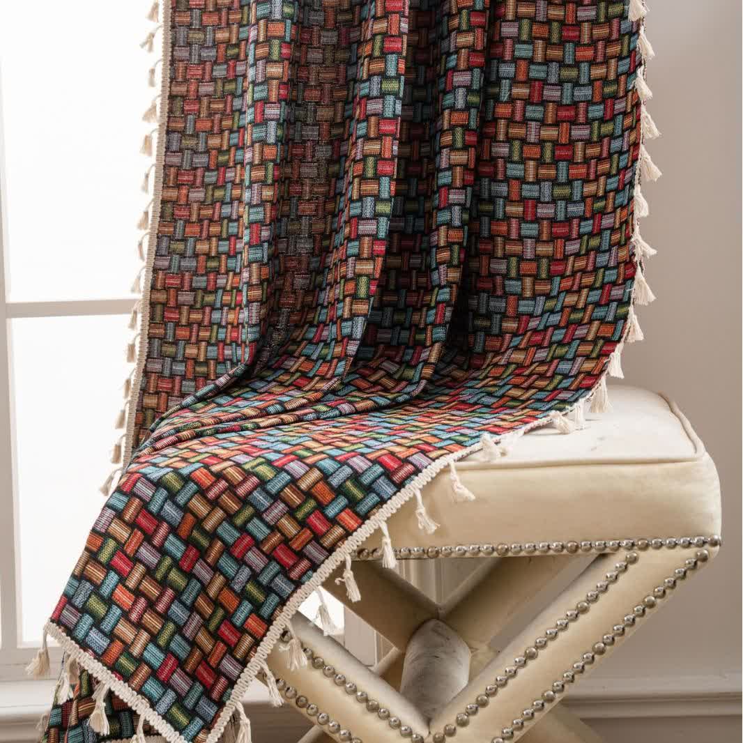 Rideaux jacquard colorés avec nœud géométrique - image 3
