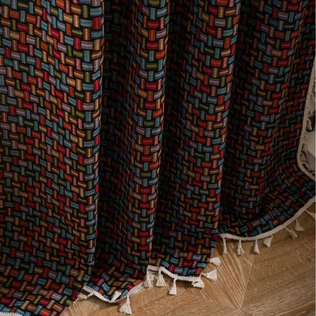 Rideaux jacquard colorés avec nœud géométrique - image 5