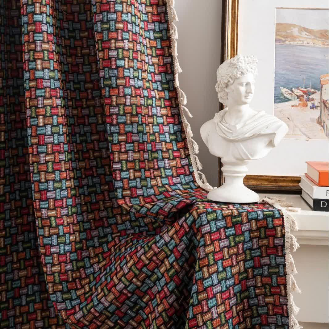 Rideaux jacquard colorés avec nœud géométrique - image 4