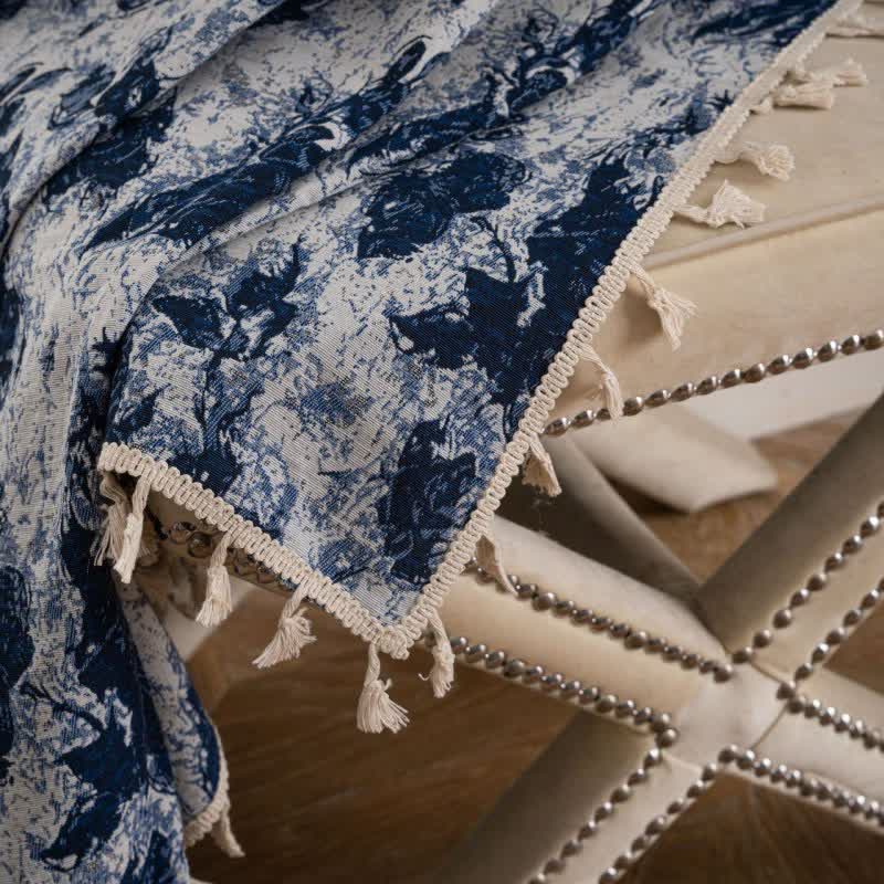 Rideaux à pampilles en jacquard abstrait bleu - image 6