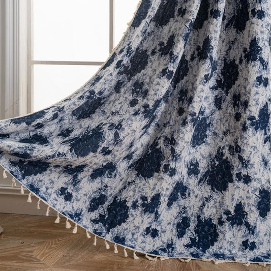 Rideaux à pampilles en jacquard abstrait bleu - passe-tringle - 150cm x 260cm - image 1