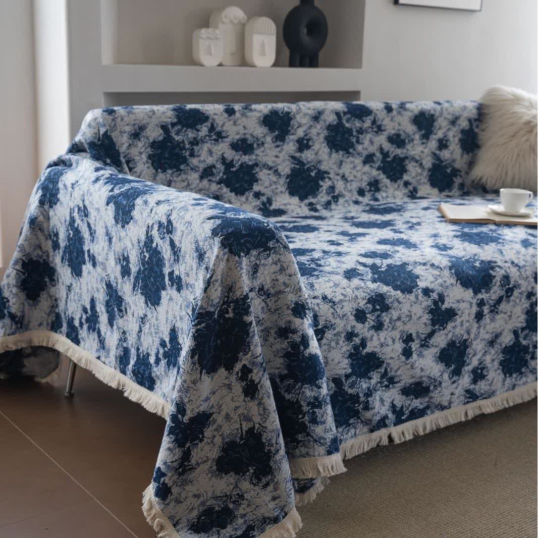 Housse de canapé jacquard abstrait bleu - image 4