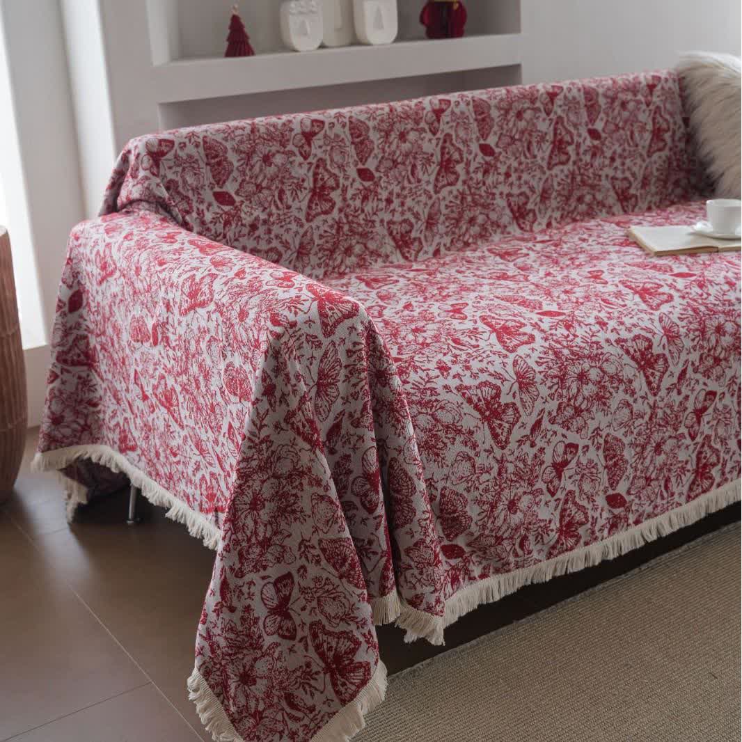 Couverture de canapé rouge avec motif papillon et fleur - image 5