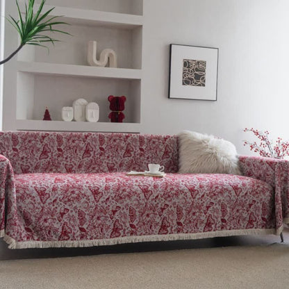Couverture de canapé rouge avec motif papillon et fleur - image 3