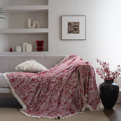Couverture de canapé rouge avec motif papillon et fleur - image 2
