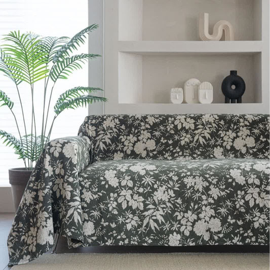 Couverture de canapé avec coquelicots et feuilles - vert foncé - 180cm x 340cm - image 1
