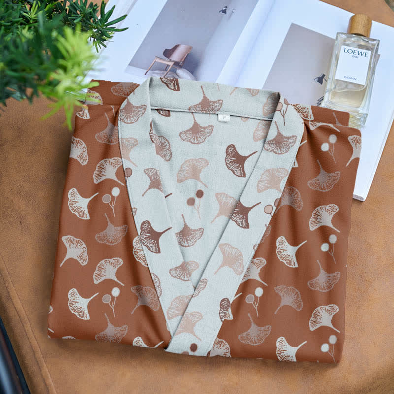 Peignoir kimono bicolore en gaze de coton ginkgo - image 22