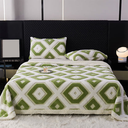 Couverture Sherpa Jacquard à motif géométrique - Vert - 200cm x 230cm - image 1