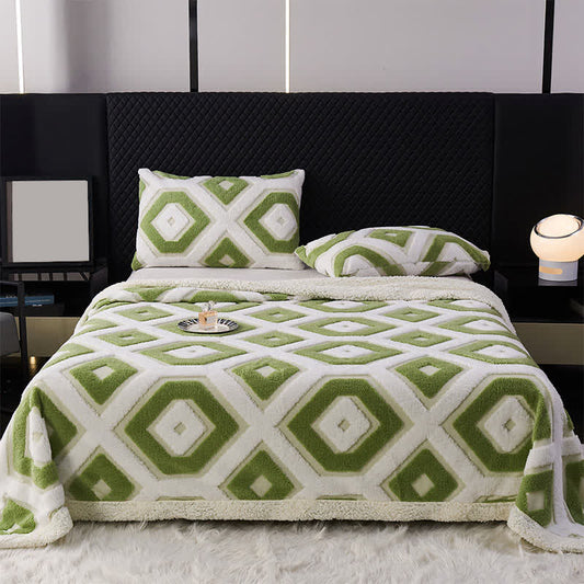 Couverture Sherpa Jacquard à motif géométrique - Vert - 200cm x 230cm - image 1