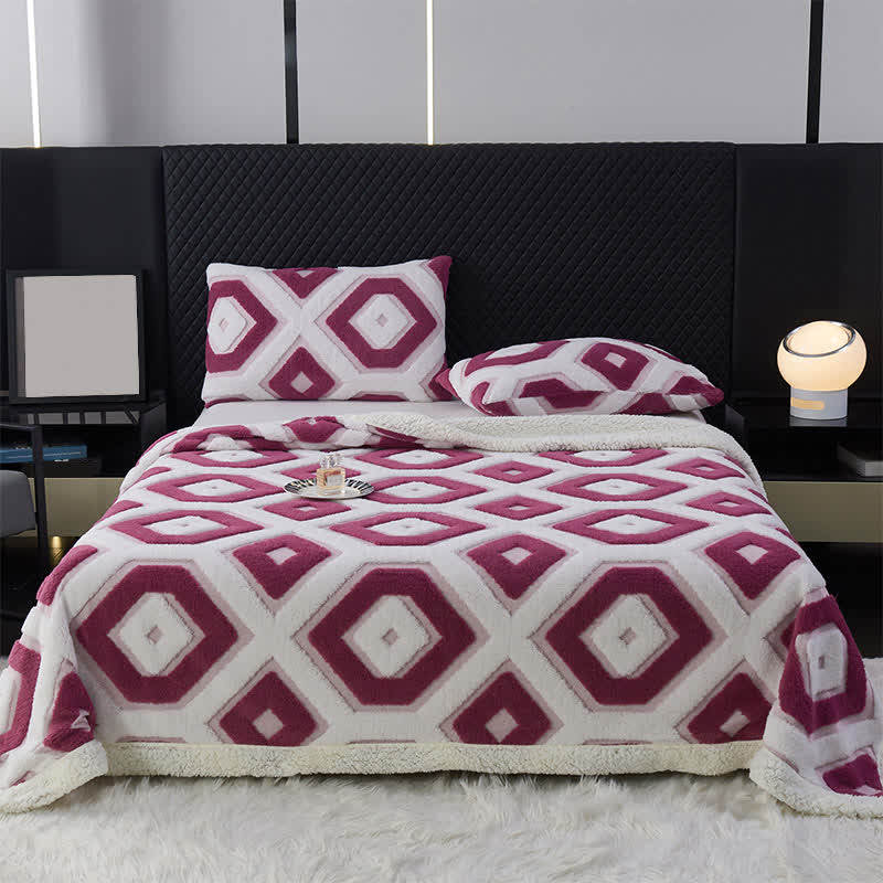 Couverture Sherpa Jacquard à motif géométrique - Violet - 200cm x 230cm - image 12