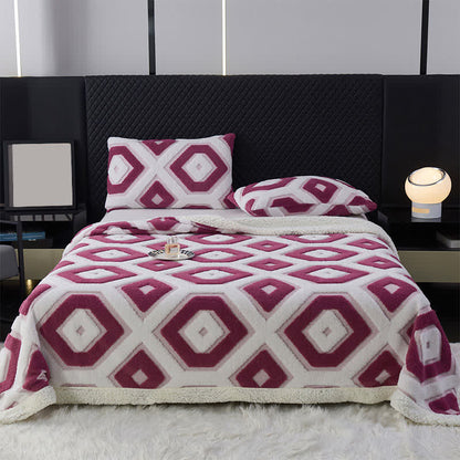 Couverture Sherpa Jacquard à motif géométrique - Violet - 200cm x 230cm - image 12
