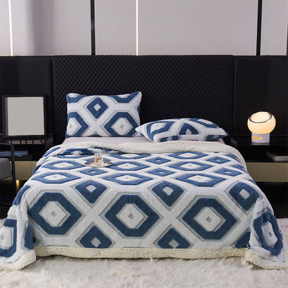 Couverture Sherpa Jacquard à motif géométrique - Bleu de la mer - 200cm x 230cm - image 11