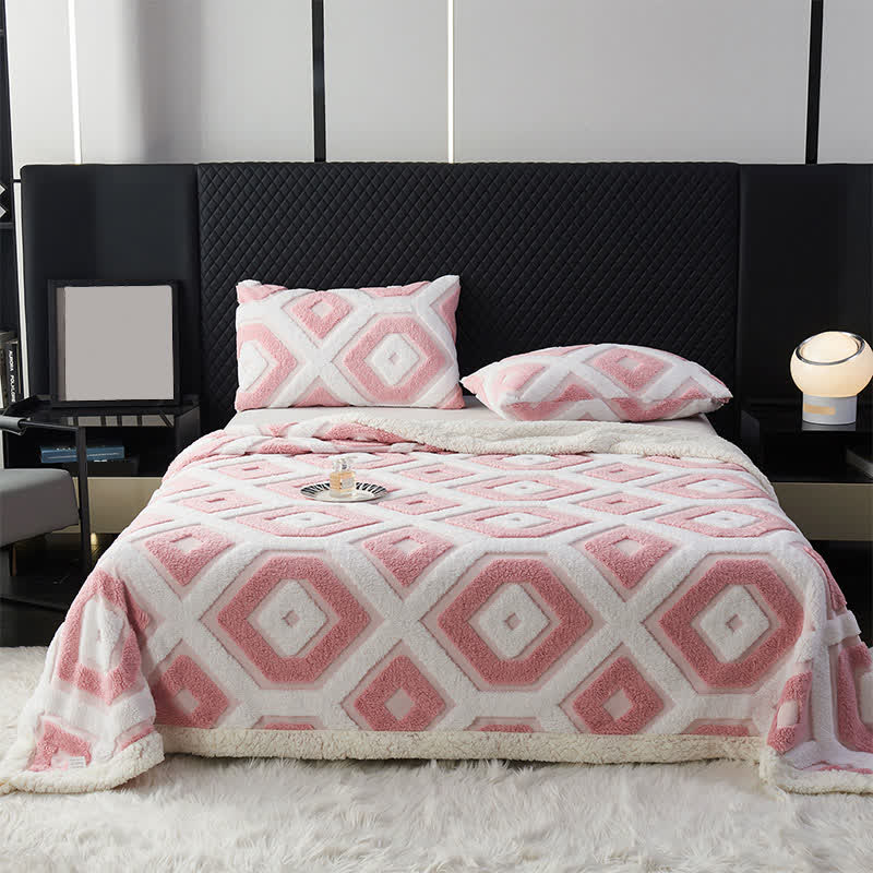 Couverture Sherpa Jacquard à motif géométrique - Rose - 200cm x 230cm - image 10