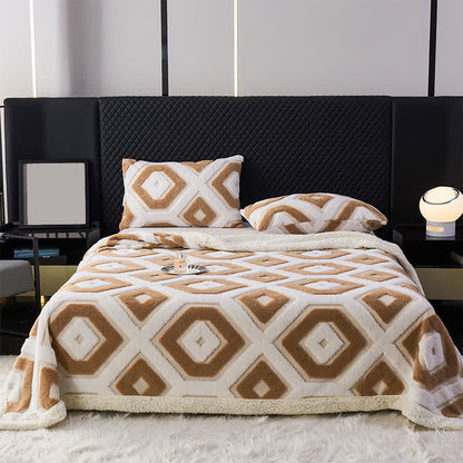 Couverture Sherpa Jacquard à motif géométrique - Café léger - 200cm x 230cm - image 15