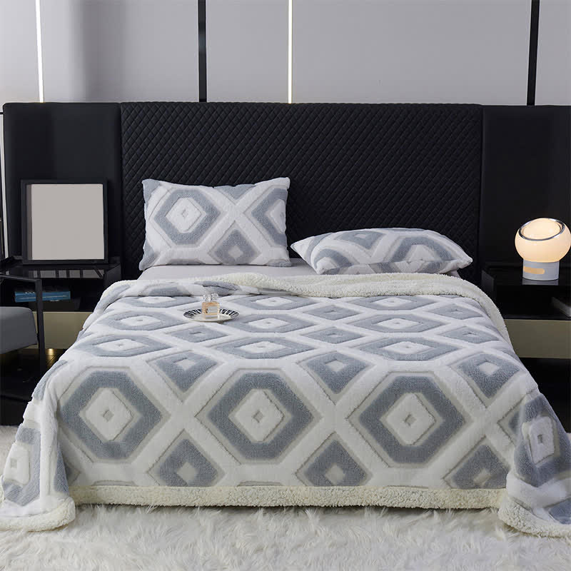 Couverture Sherpa Jacquard à motif géométrique - Gris clair - 200cm x 230cm - image 13