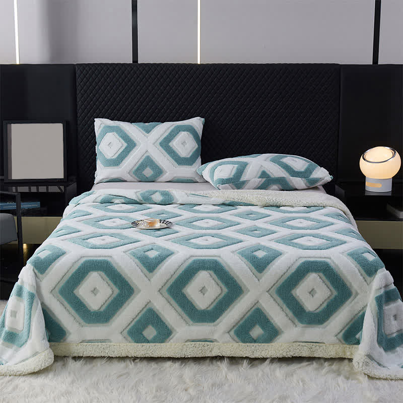 Couverture Sherpa Jacquard à motif géométrique - Cyan - 200cm x 230cm - image 17