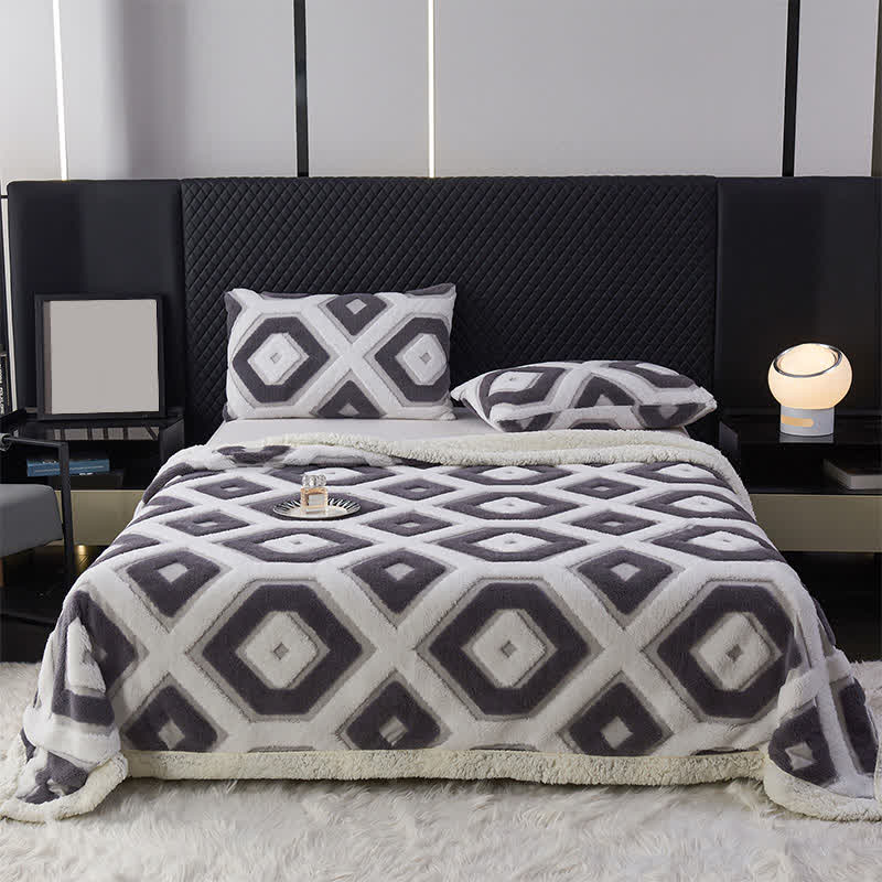 Couverture Sherpa Jacquard à motif géométrique - gris foncé - 200cm x 230cm - image 14