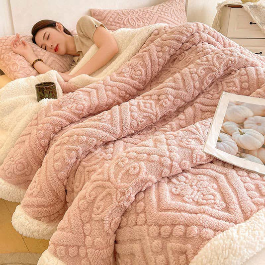 Couverture polaire Sherpa moelleuse et chaude avec motif floral - Rose - 200 cm x 230 cm - image 0