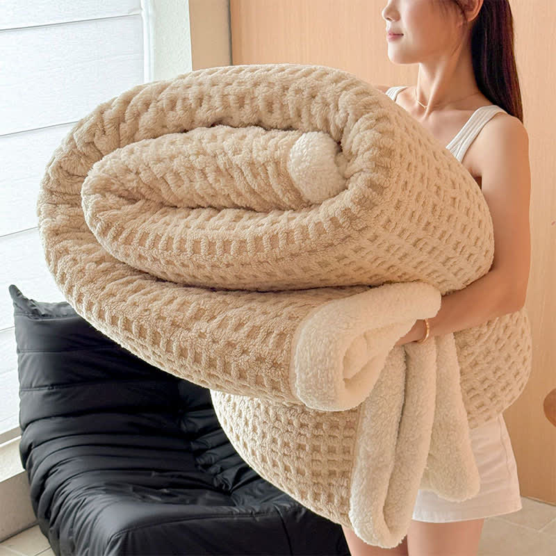 Couverture en sherpa gaufré texturé - Kaki - 200cm x 230cm - image 5