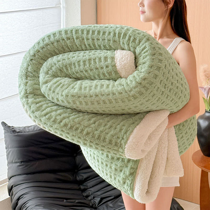 Couverture en sherpa gaufré texturé - Vert clair - 200cm x 230cm - image 9