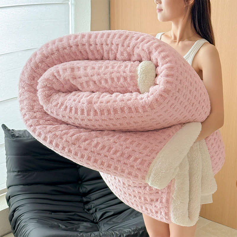 Couverture en sherpa gaufré texturé - Rose clair - 200cm x 230cm - image 13