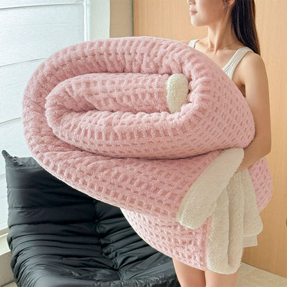 Couverture en sherpa gaufré texturé - Rose clair - 200cm x 230cm - image 13