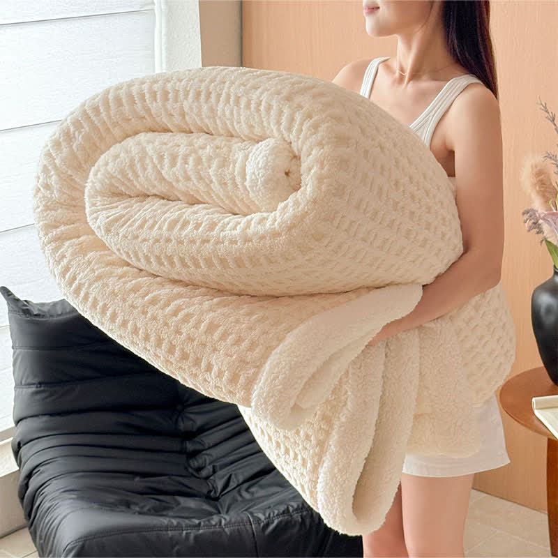 Couverture en sherpa gaufré texturé - Blanc - 200cm x 230cm - image 11