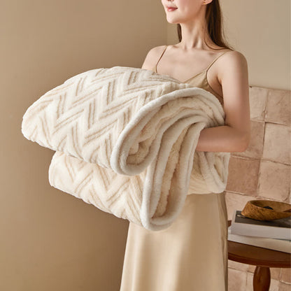 Couverture jacquard moderne et chaude avec motif à chevrons - Beige - 200cm x 230cm - image 16
