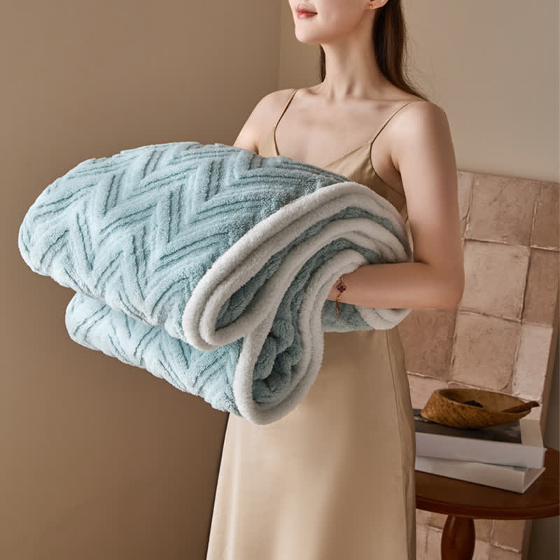 Couverture jacquard moderne et chaude avec motif à chevrons - Bleu ciel - 200cm x 230cm - image 18