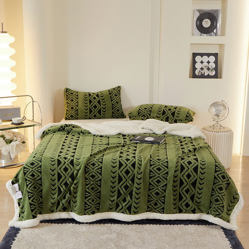 Couverture jacquard chaude à motif losanges rayés - Vert - 200cm x 230cm - image 15
