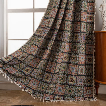 Rideau jacquard carré géométrique de style rétro - passe-tringle - Noir - 150cm x 260cm - image 8