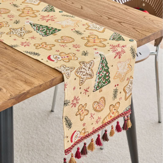 Chemin de table jacquard avec bonhomme en pain d'épices de Noël - 33 cm x 275 cm - image 0