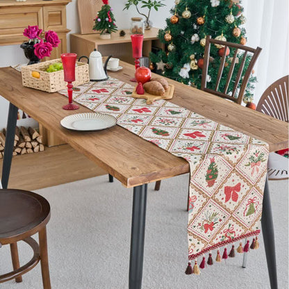 Chemin de table jacquard de Noël avec motif nœud et losange - 33 cm x 275 cm - image 0