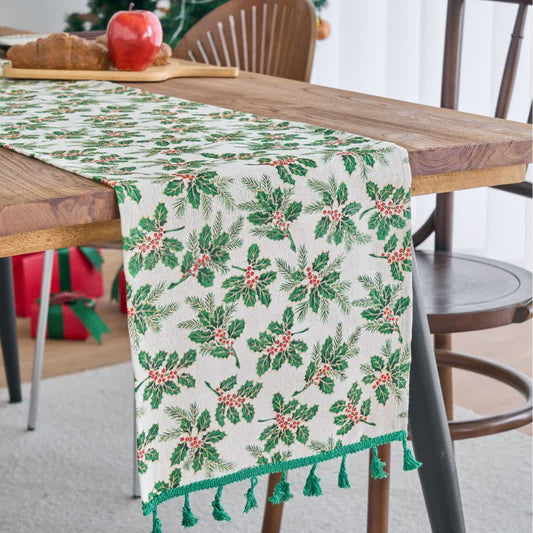 Chemin de table de Noël avec des feuilles de houx - 33 cm x 275 cm - image 0