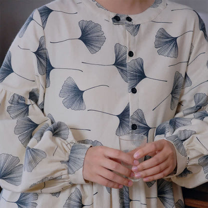 Chemise de nuit boutonnée en coton brossé avec feuilles de ginkgo - image 6