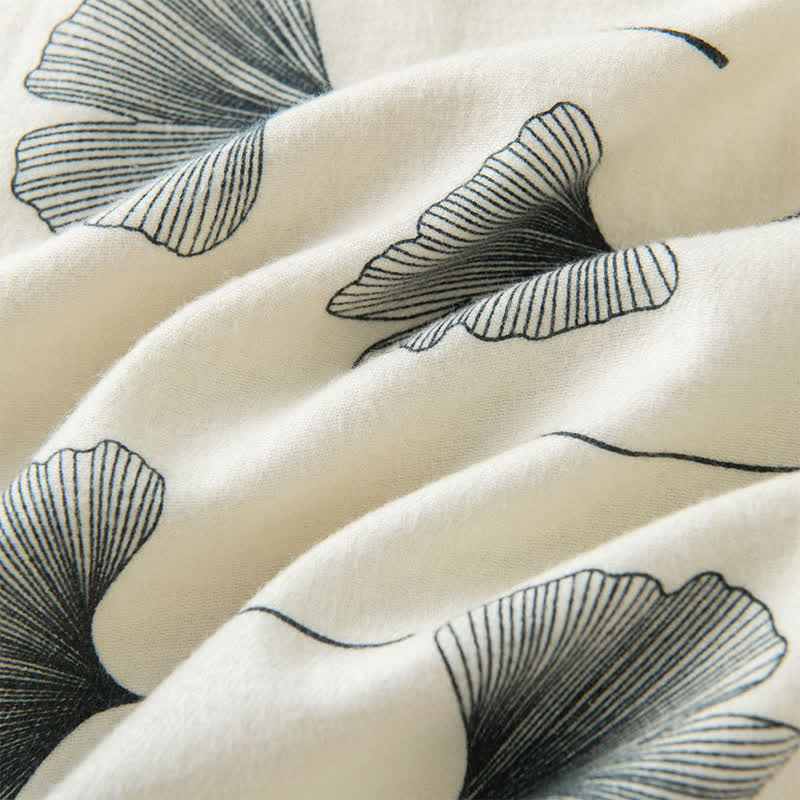 Chemise de nuit boutonnée en coton brossé avec feuilles de ginkgo - image 10